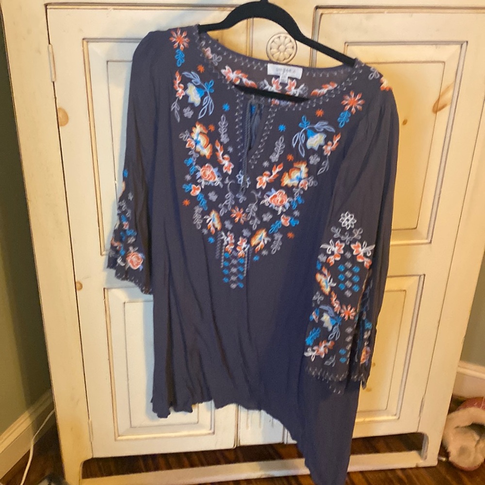 Embroidered swing dress with bell sleeves